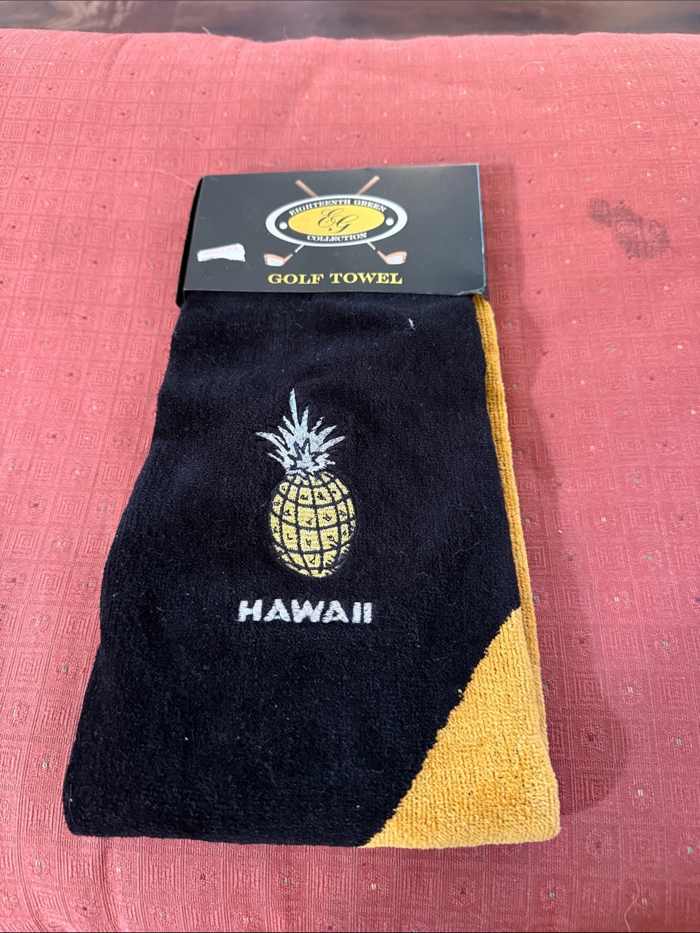 Hawaii Pineapple Golf Towel - Black & Gold Accent